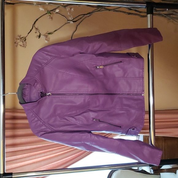 Women's Faux Leather Jacket in Violet. Purple Moto Jacket. NWT. XL.Express.Biker - Picture 5 of 9